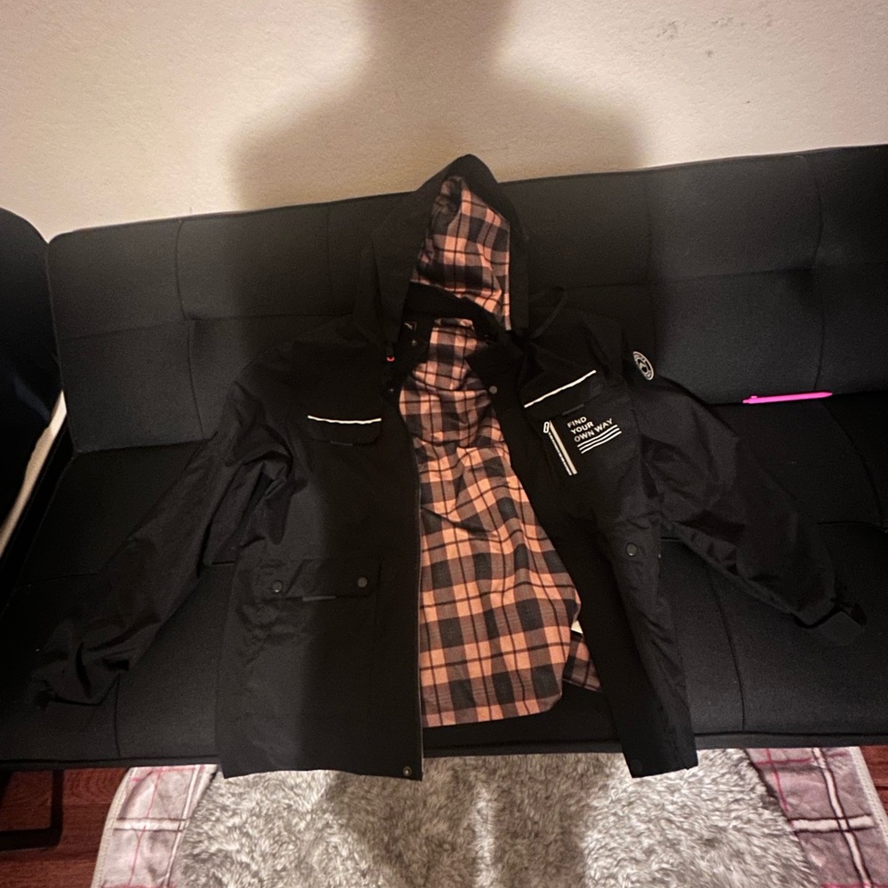 Men's Leduntino Black Hooded Jacket with Plaid Lining